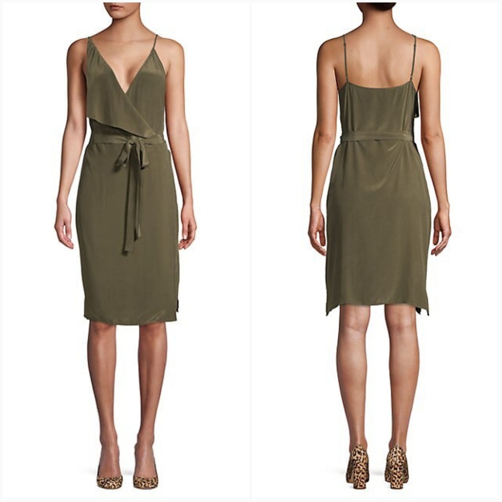 L'AGENCE Julieta Olive Silk Wrap Dress NWOT - Picture 1 of 6